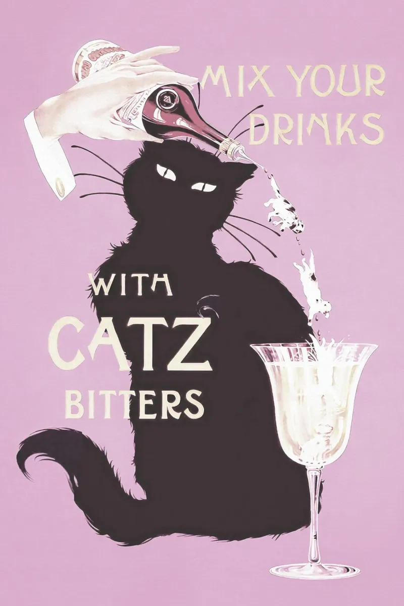Catz Bitters, Gatto nero stravagante con poster per cocktail poster da Vibrant Vintage Prints