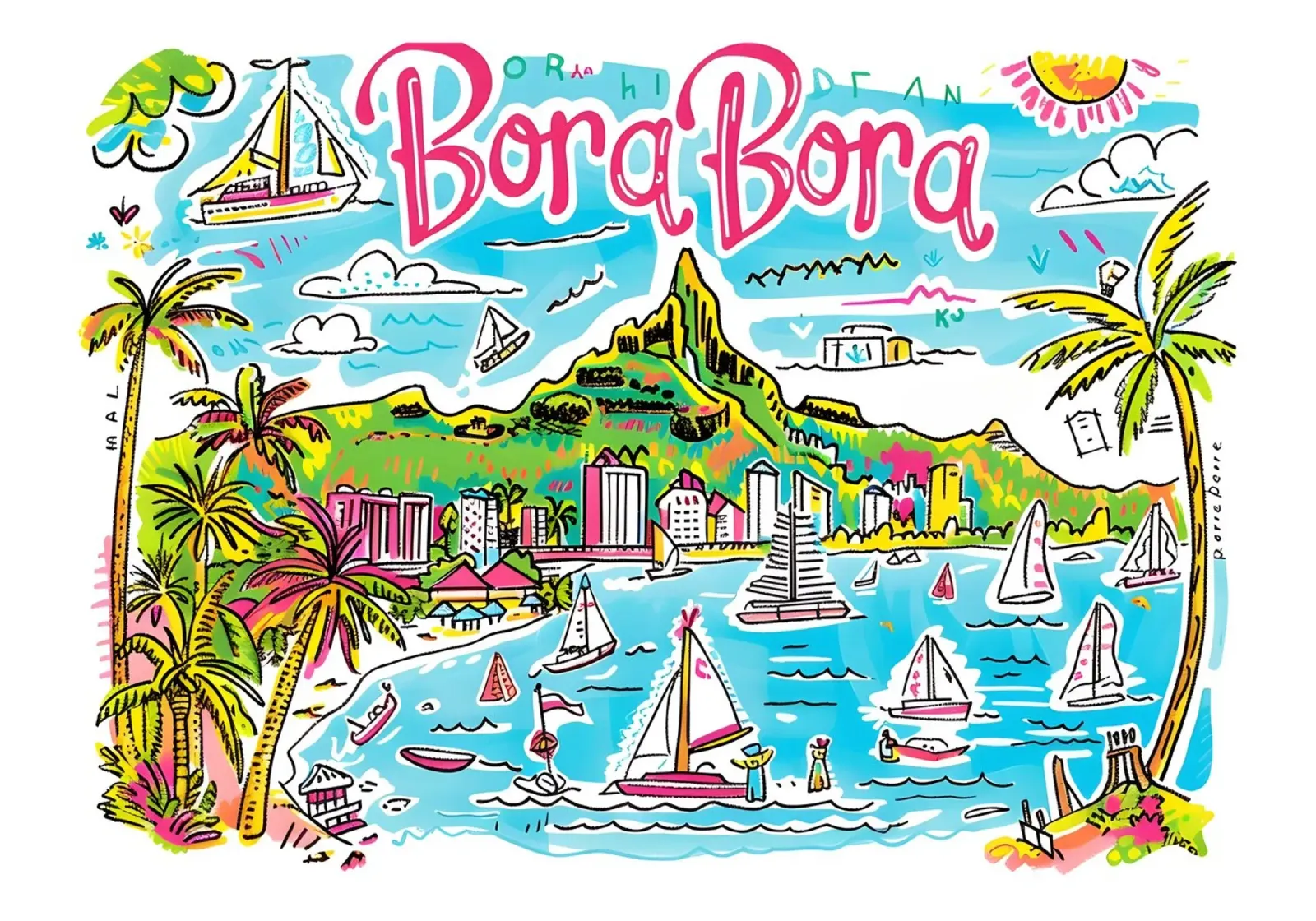 Poster di viaggio pop art tropicale sull'isola di Bora Bora tela con Cornice a cassetta da homdeco