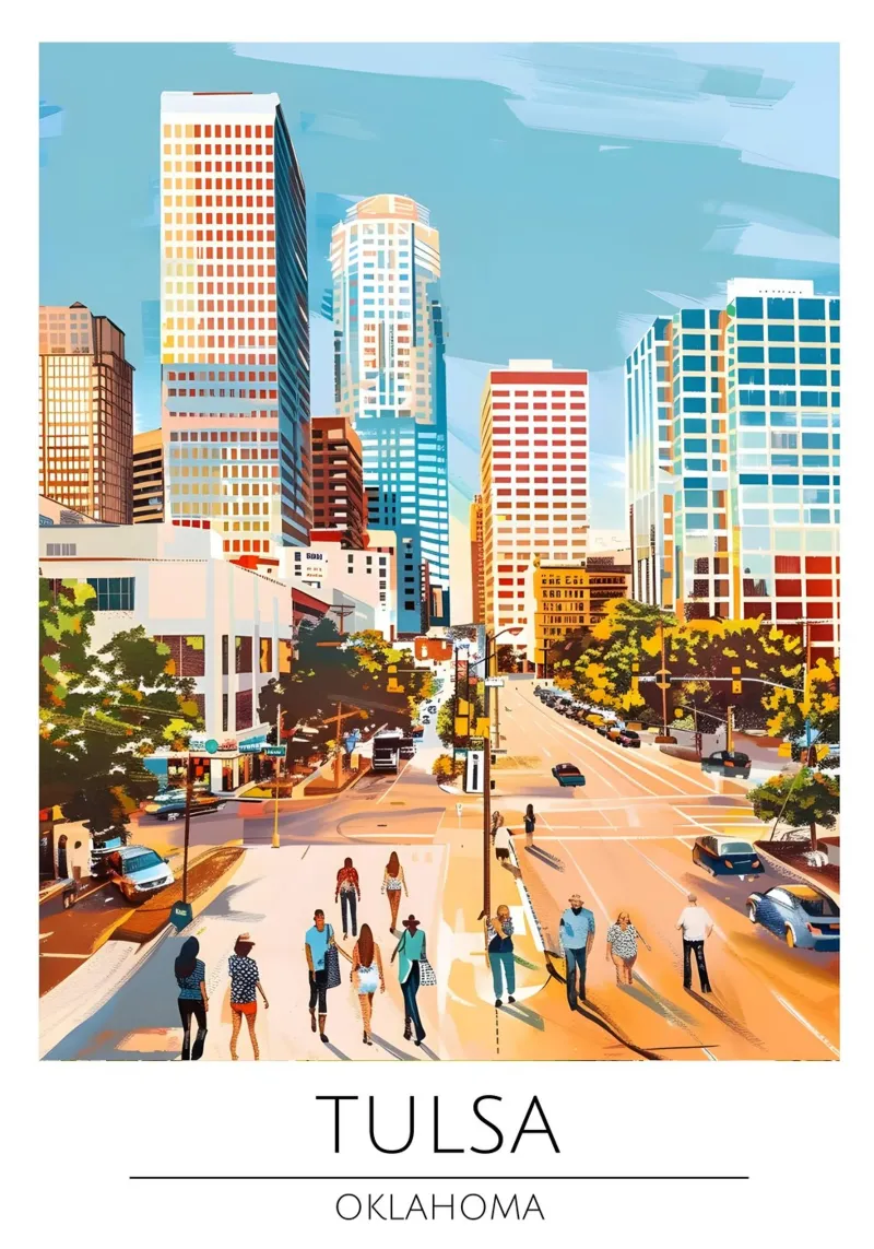Tulsa, Oklahoma - Vintage stijl reisposter canvas met Baklijst van homdeco