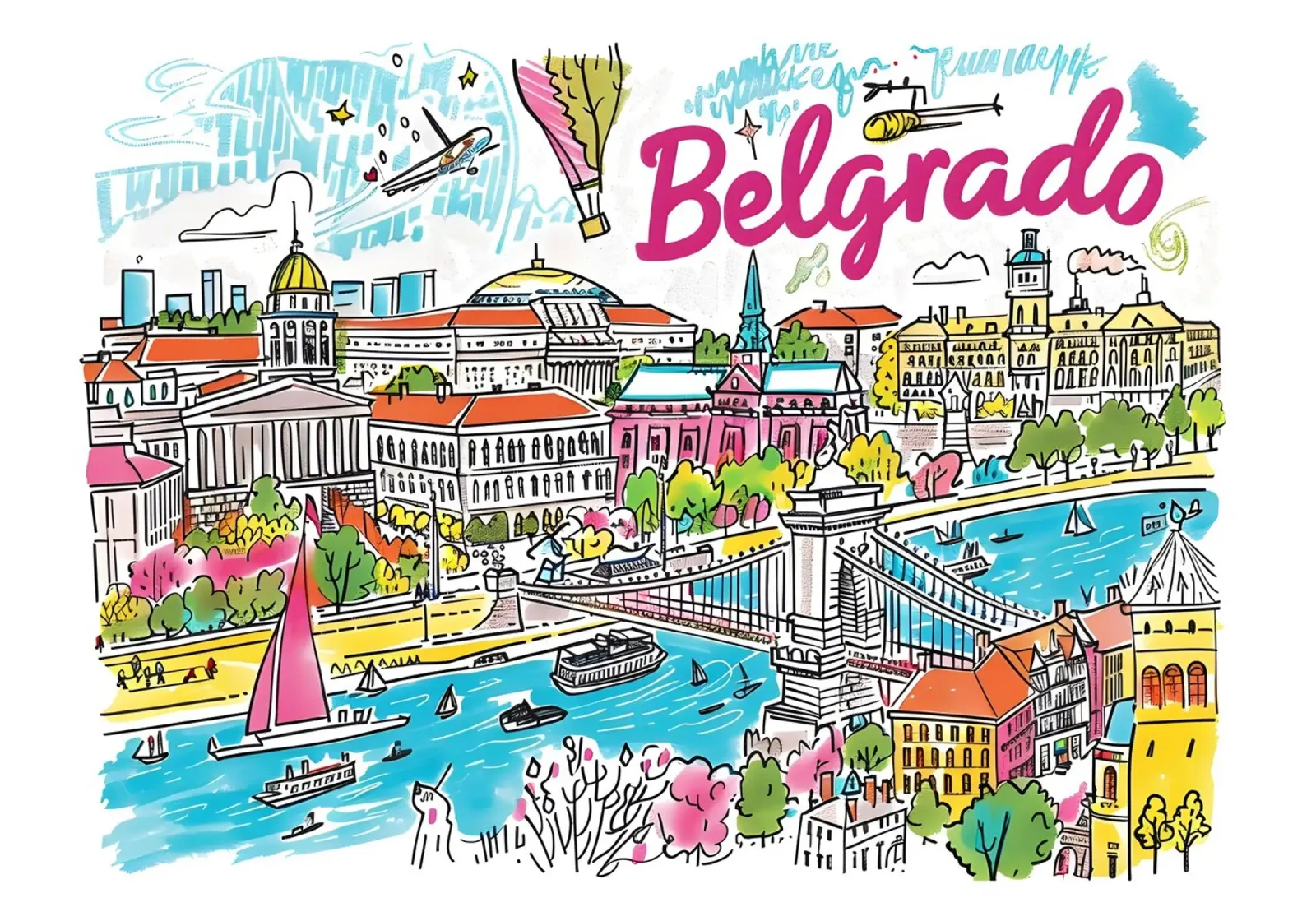 Belgrado Funky Art Print - Levendig Servië Poster canvas met Baklijst van homdeco