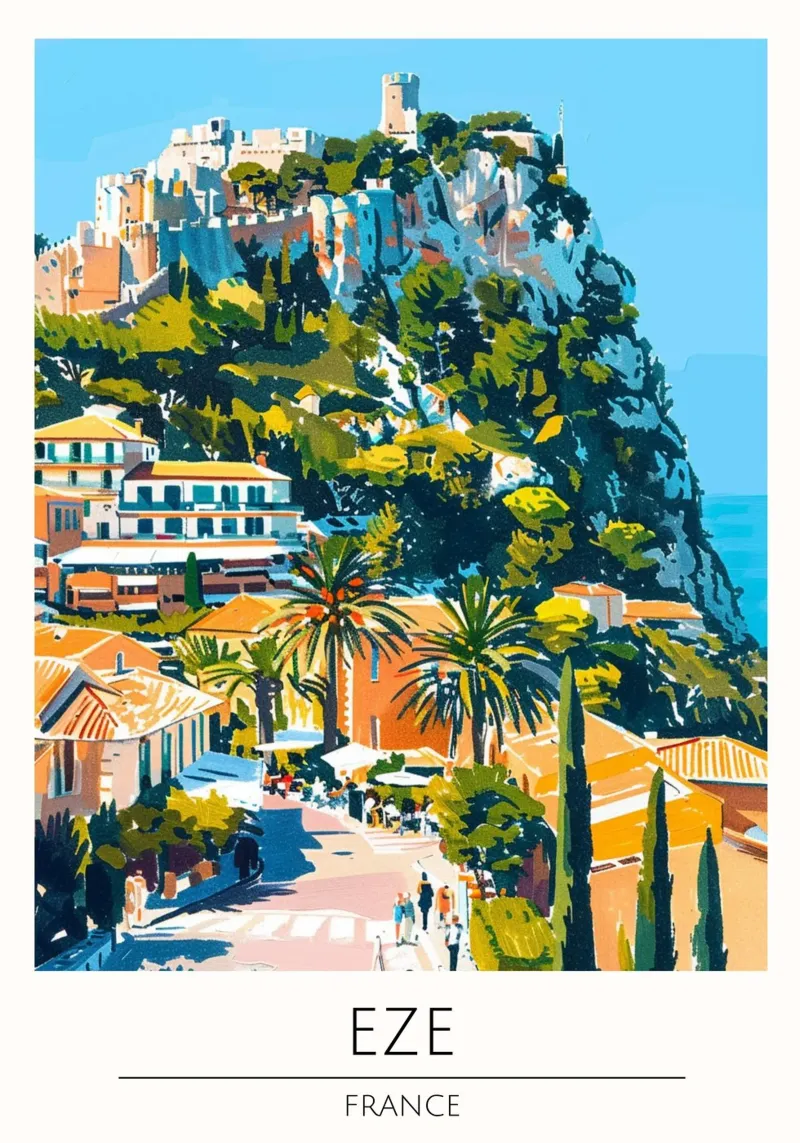 Eze, Frankrijk - Vintage stijl reisposter canvas met Baklijst van homdeco