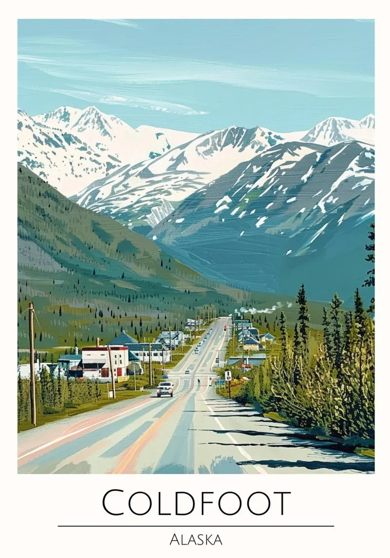 Coldfoot, Alaska - Poster di viaggio in stile vintage poster con telaio in legno da homdeco