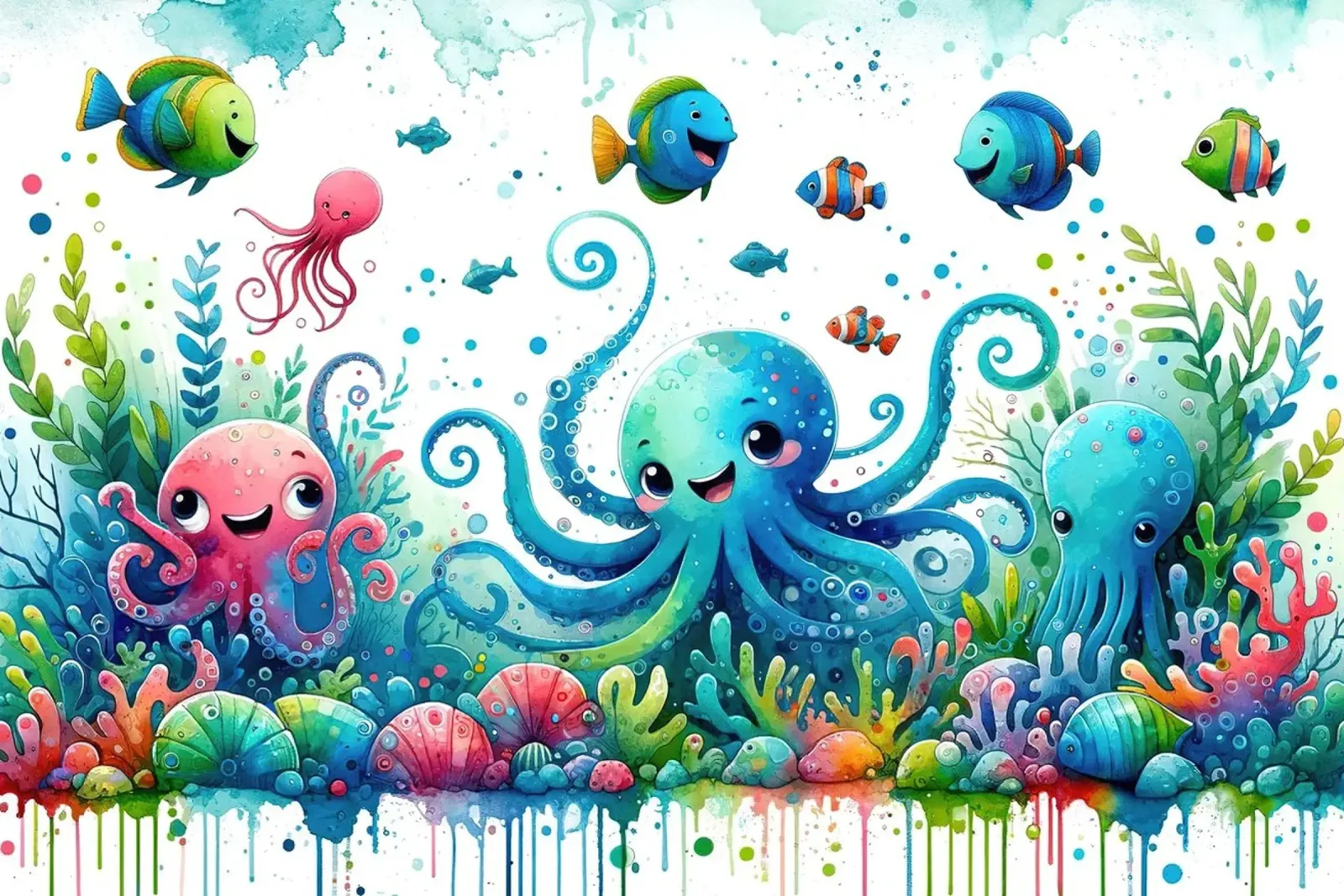 Avventura subacquea in un mondo di colori poster con telaio in alluminio da Chromatic Fusion Studio
