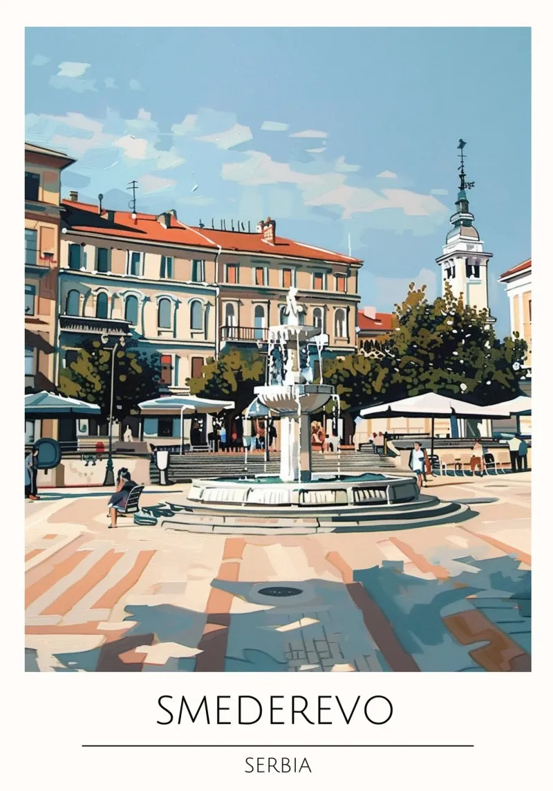 Smederevo, Servië - Vintage stijl reisposter canvas met Baklijst van homdeco