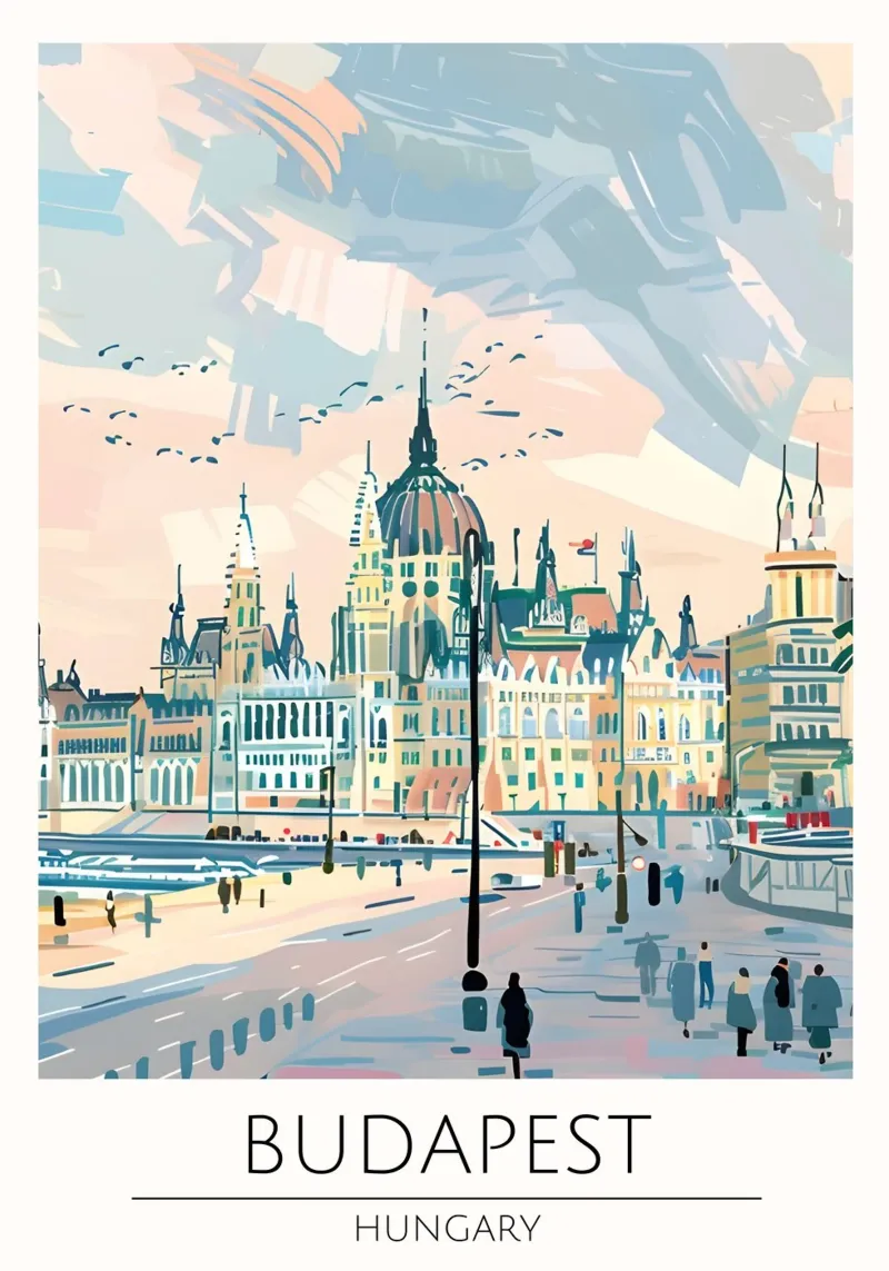 Budapest, Ungheria - Poster di viaggio in stile vintage poster con telaio in legno da homdeco