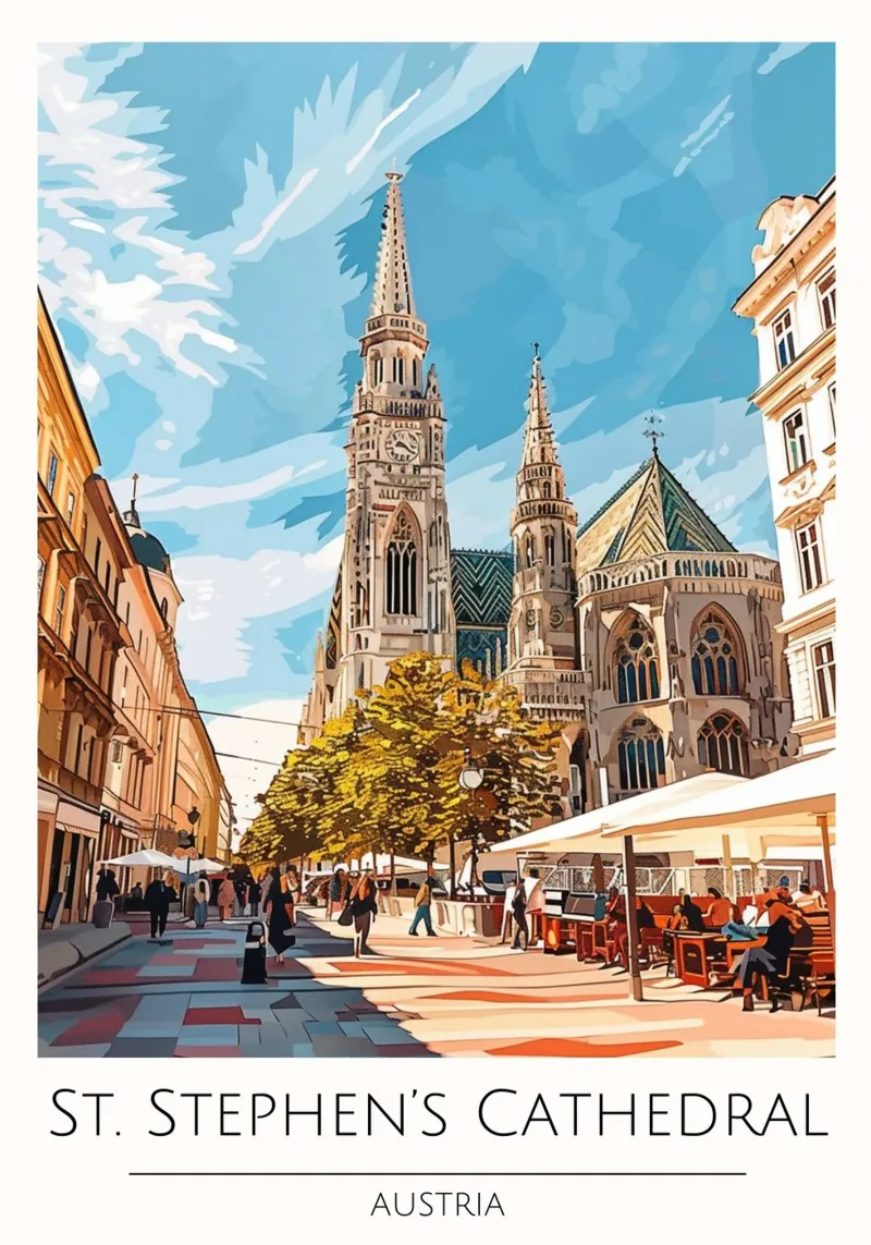 Stephansdom, Oostenrijk - Vintage Reisposter canvas met Baklijst van homdeco