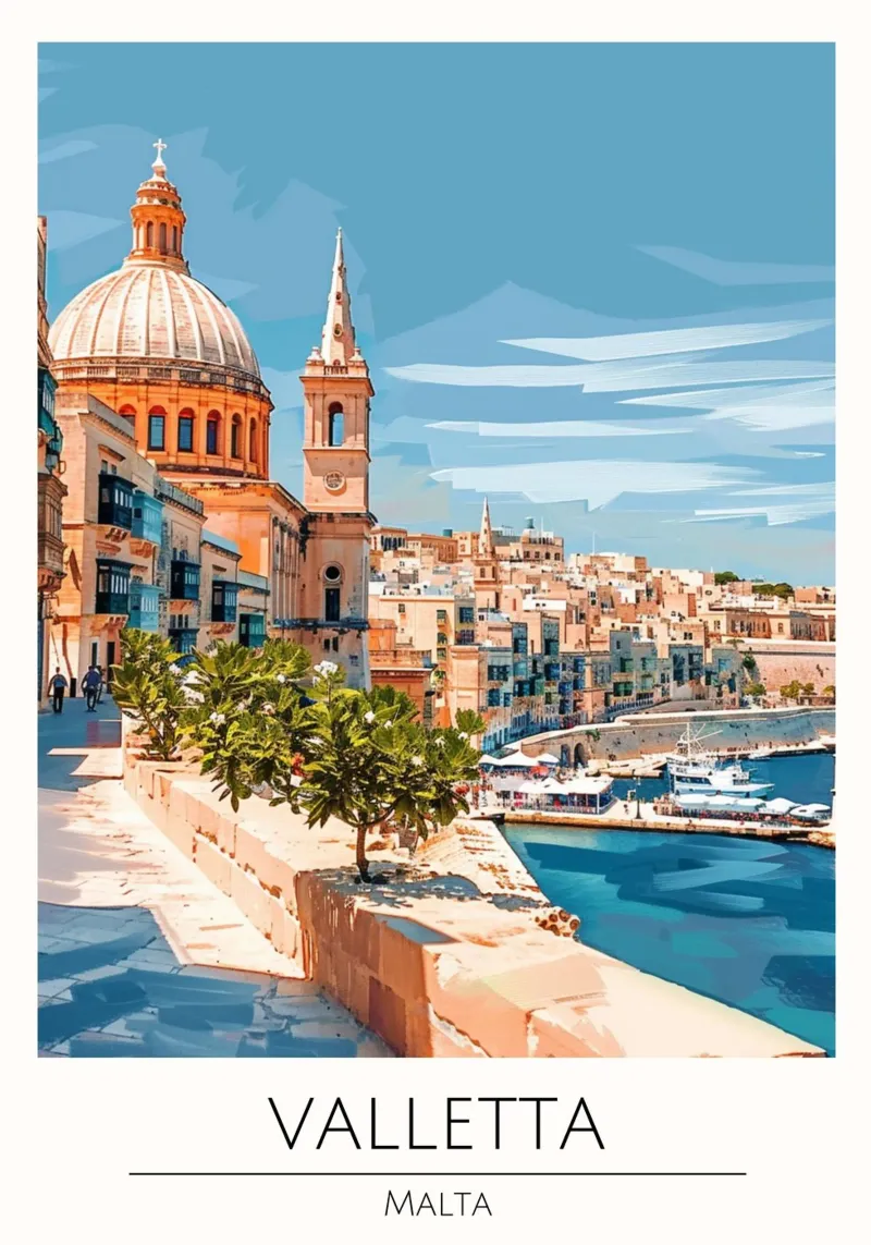 Valletta, Malta - Vintage Style Travel Poster poster da homdeco