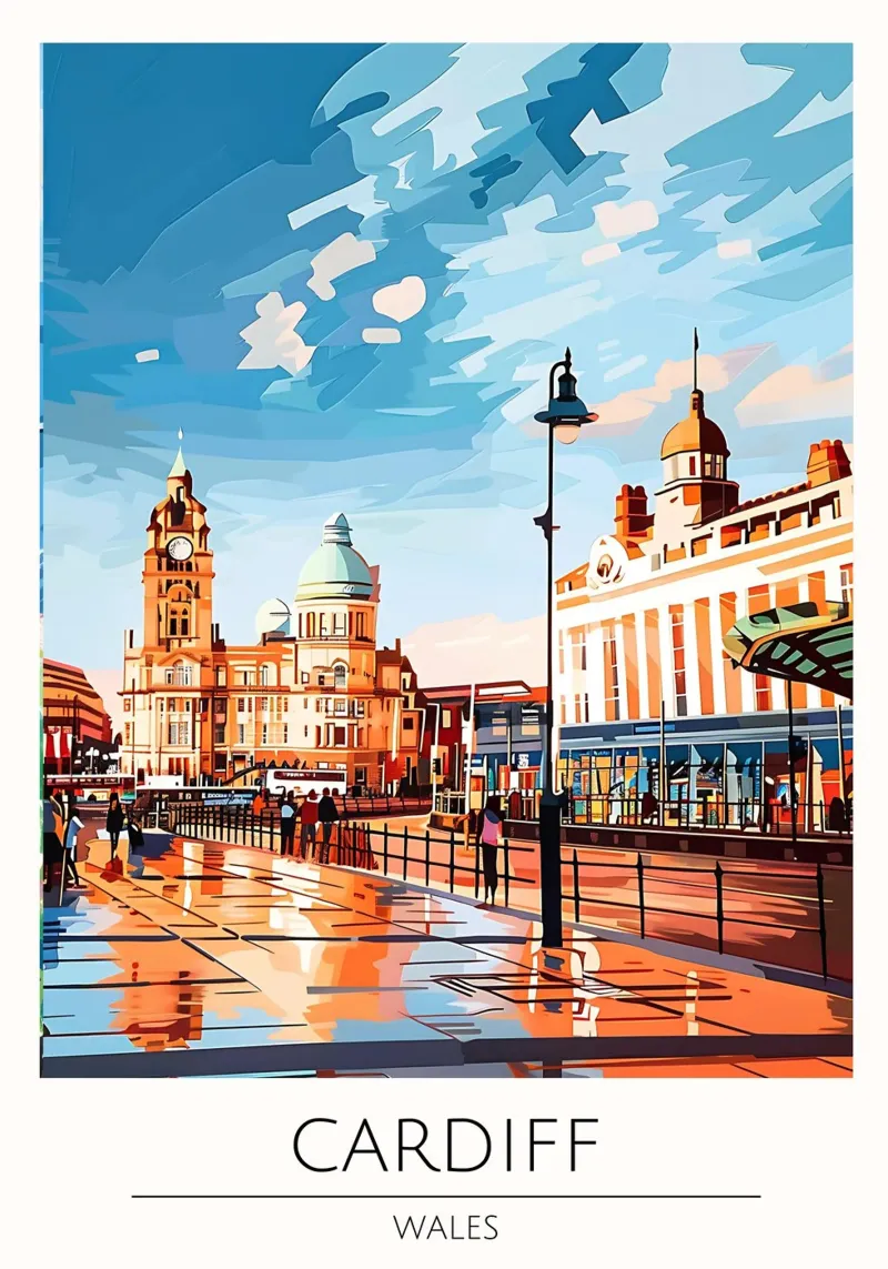 Cardiff, Wales - Vintage stijl reisposter canvas met Baklijst van homdeco