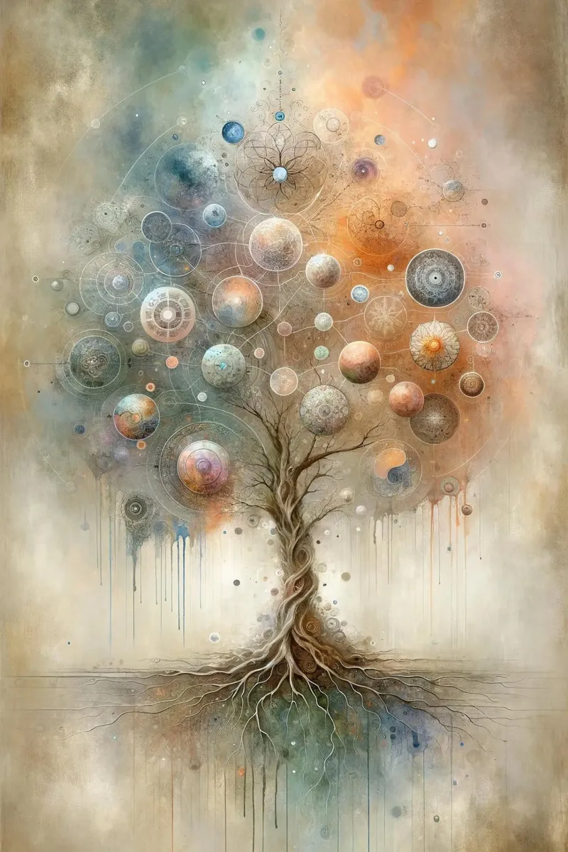 L'universo in forma di albero poster con telaio in legno da Chromatic Fusion Studio