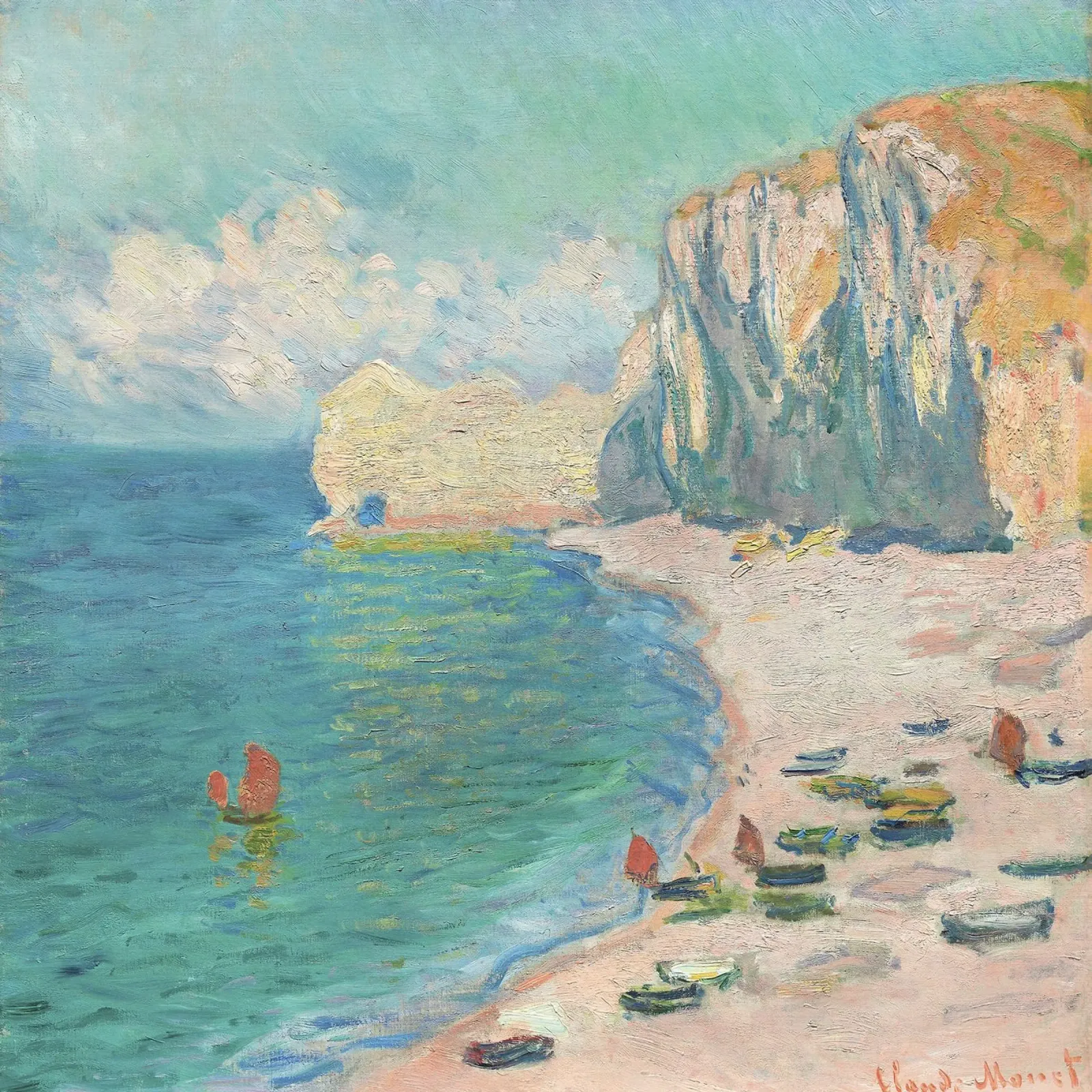 La playa y la Falaise d'Amont (1885) de Claude Monet poster con marco de aluminio de Venus Art