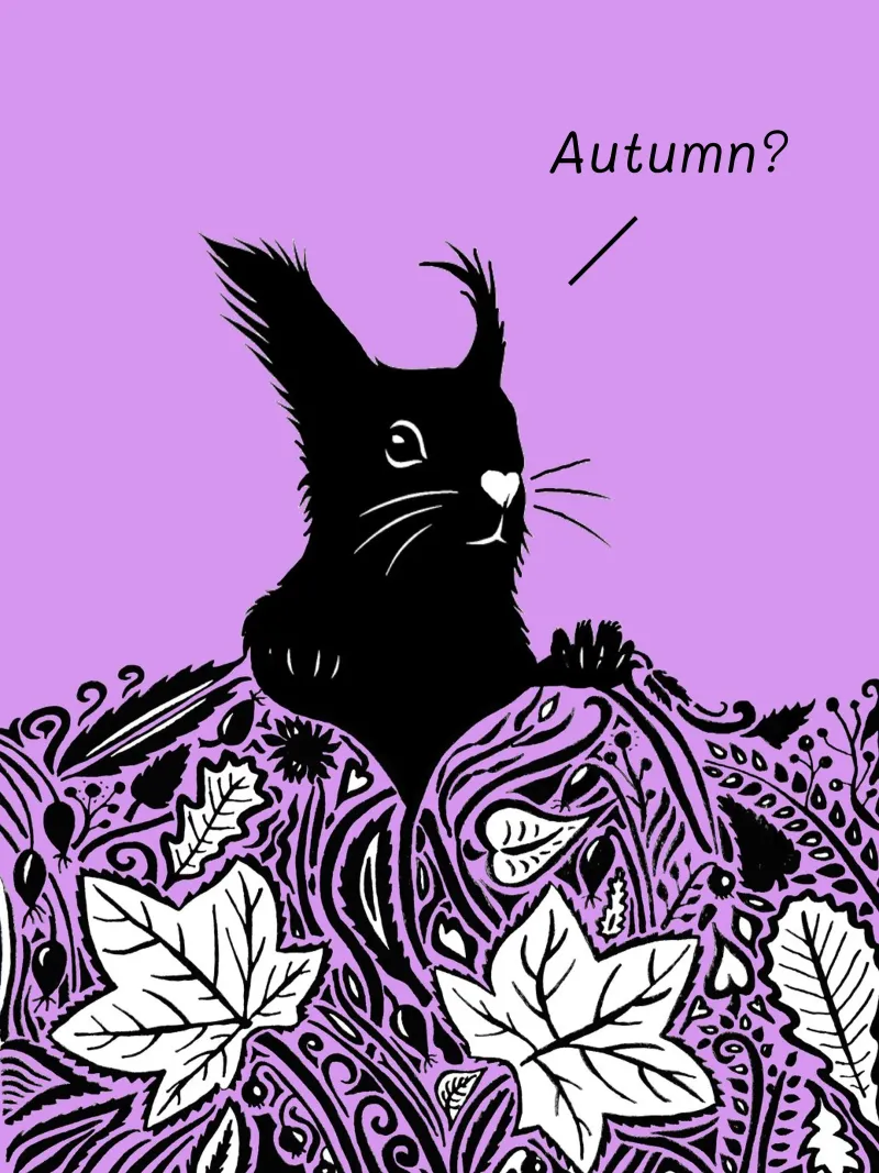 Autunno? - Scoiattolo curioso viola poster da PaperLine Art