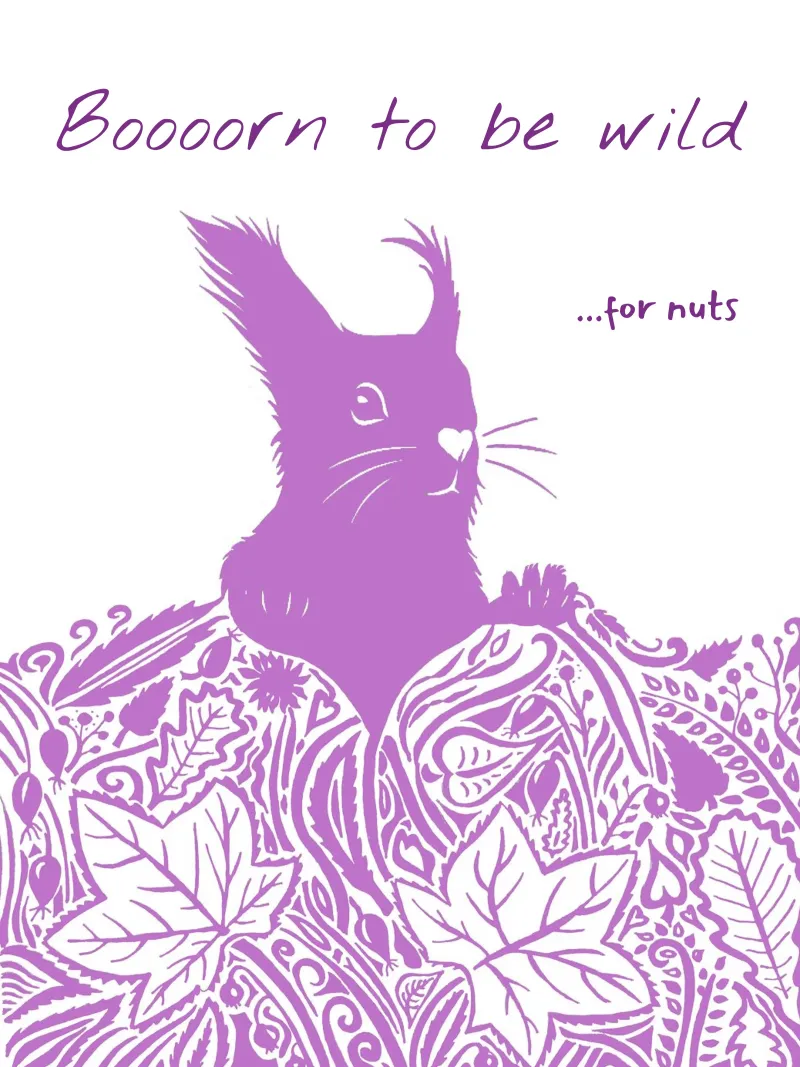 Boooorn to be wild ...for nuts - Eichhörnchen in rosa poster con telaio in legno da PaperLine Art