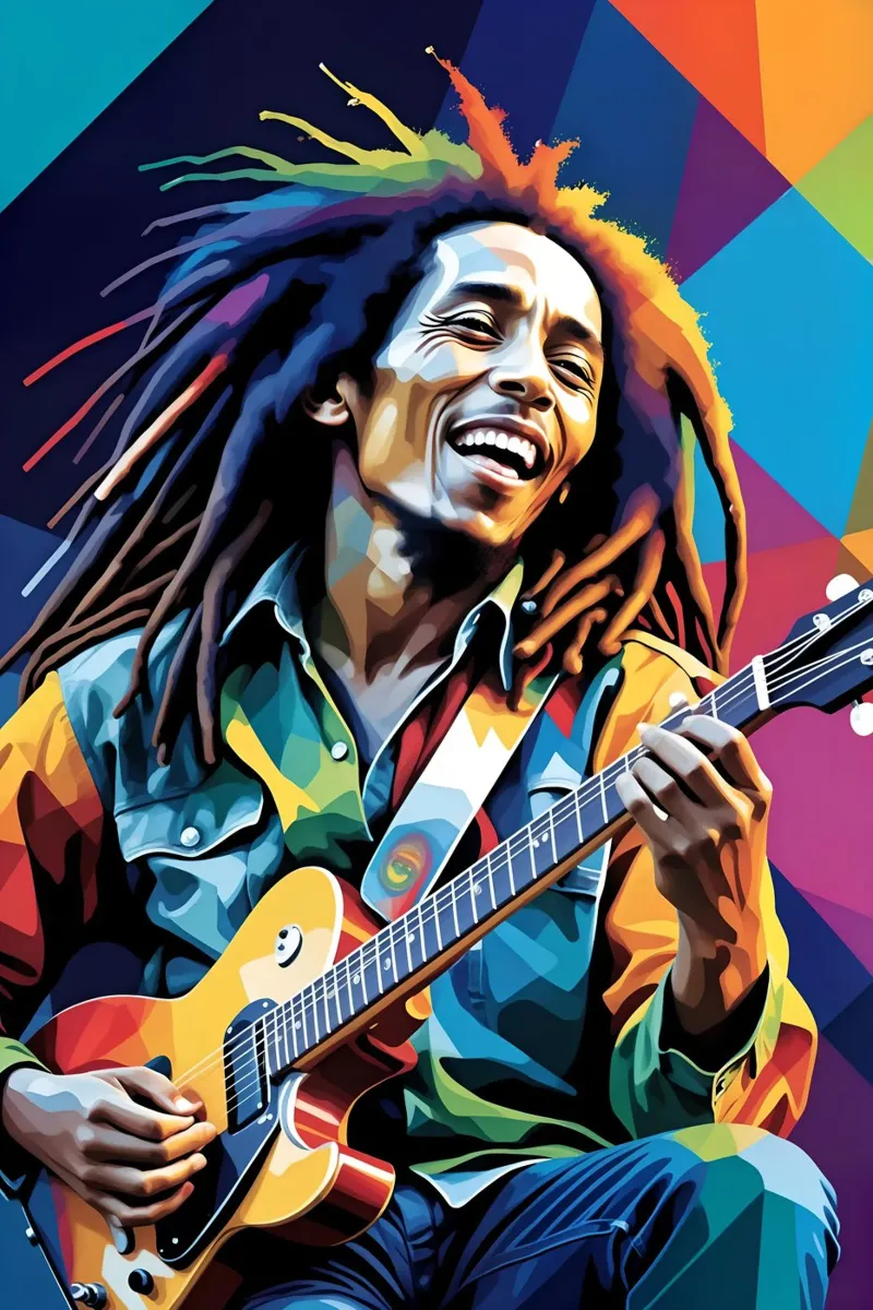 Bob Marley suonare la chitarra arte poster con telaio in alluminio da BONANZA