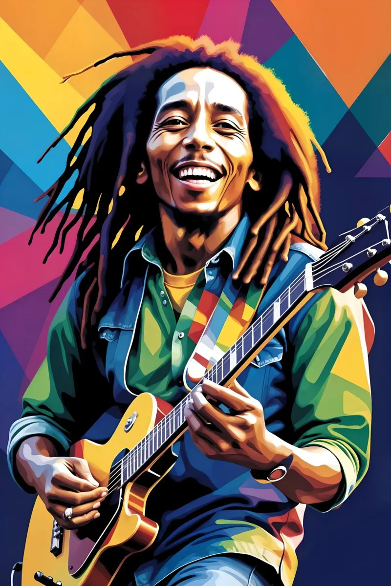 Bob Marley suonare la chitarra wpap art poster con telaio in legno da BONANZA