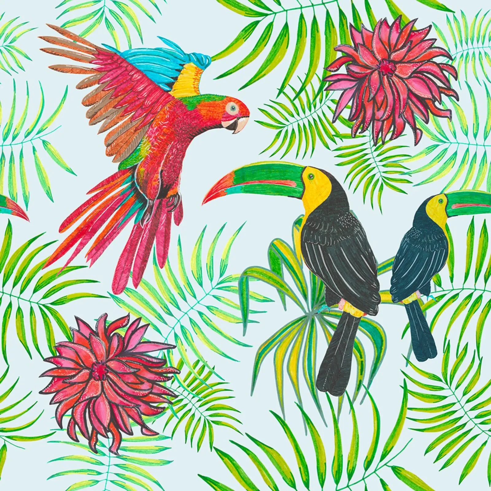 Regno animale uccelli tropicali poster con telaio in legno da gulsengunel