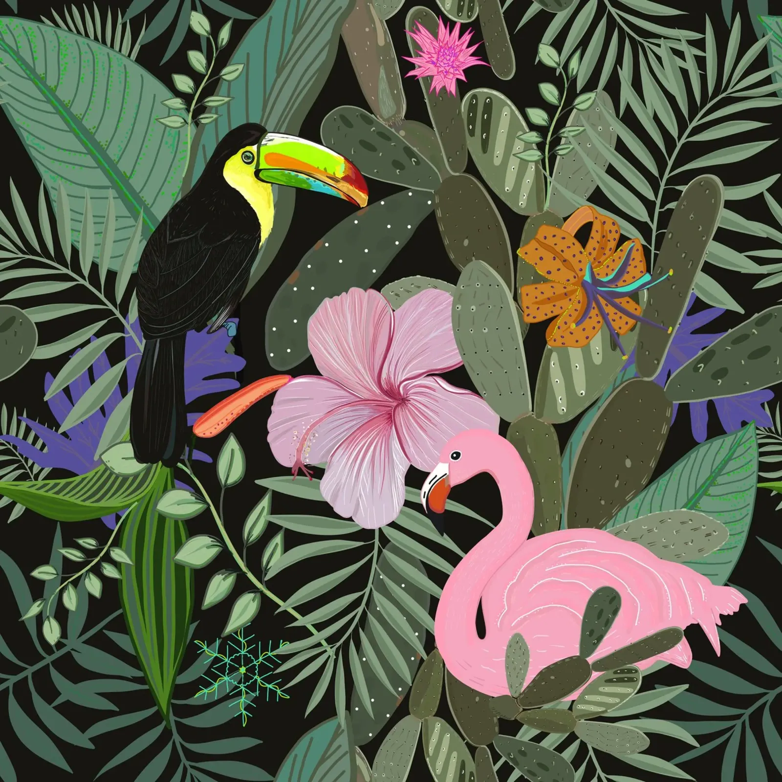 Jungle pattern dark canvas by gulsengunel