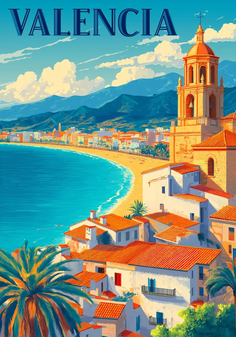 Viaggio a Valencia Spagna poster con telaio in legno da Fleur de Lys