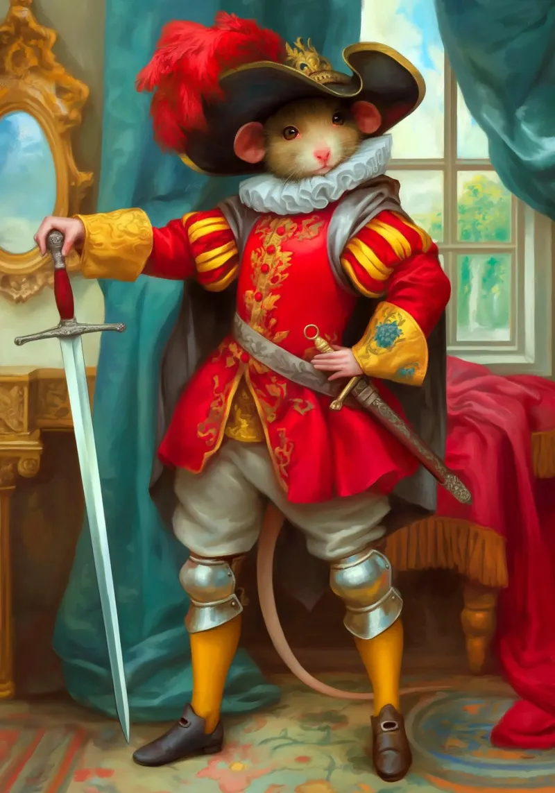 Souris mousquetaire poster avec cadre en aluminium de Fleur de Lys