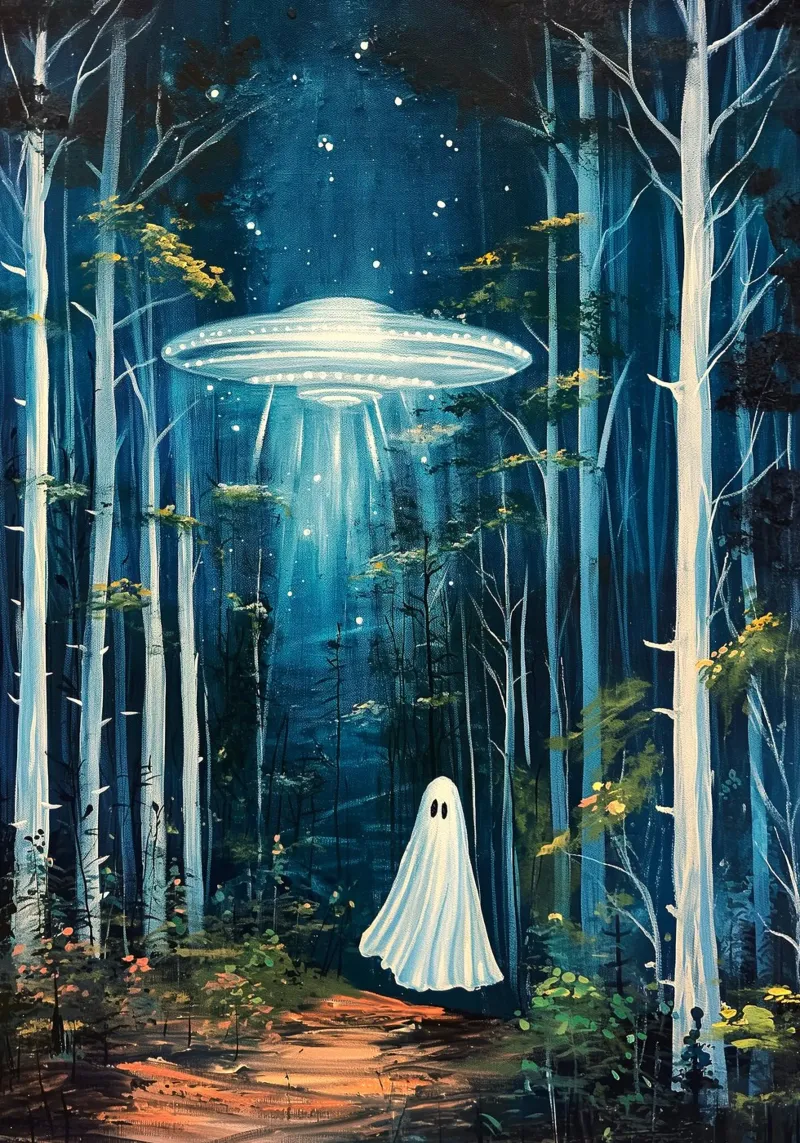 Fantasma spettrale sotto l'UFO poster da Fleur de Lys