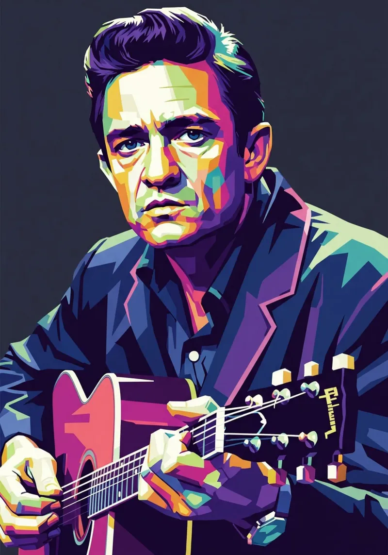 Johnny Cash stile iconico #1 poster con telaio in alluminio da Hantamrata