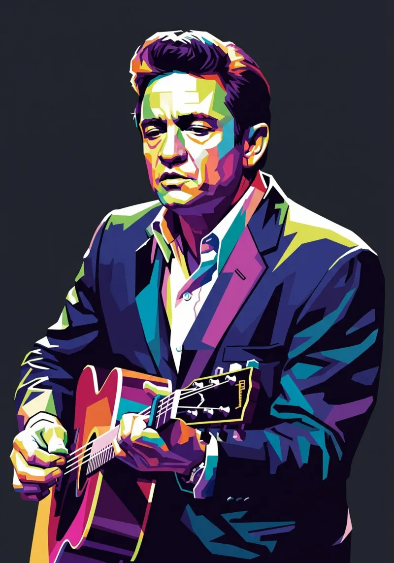 Lo stile iconico di Johnny Cash #2 poster con telaio in alluminio da Hantamrata