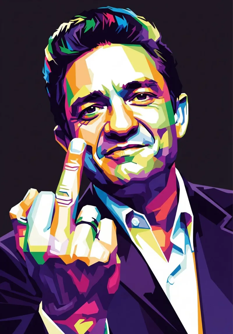 Johnny Cash stile midle finger #2 tela con Cornice a cassetta da Hantamrata
