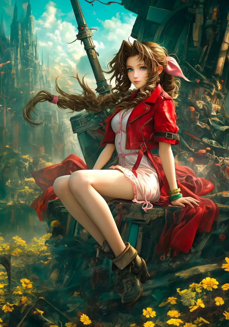 Fleuriste Aerith à Midgar Final Fantasy VII FF7 poster avec cadre en plastique de Fleur de Lys