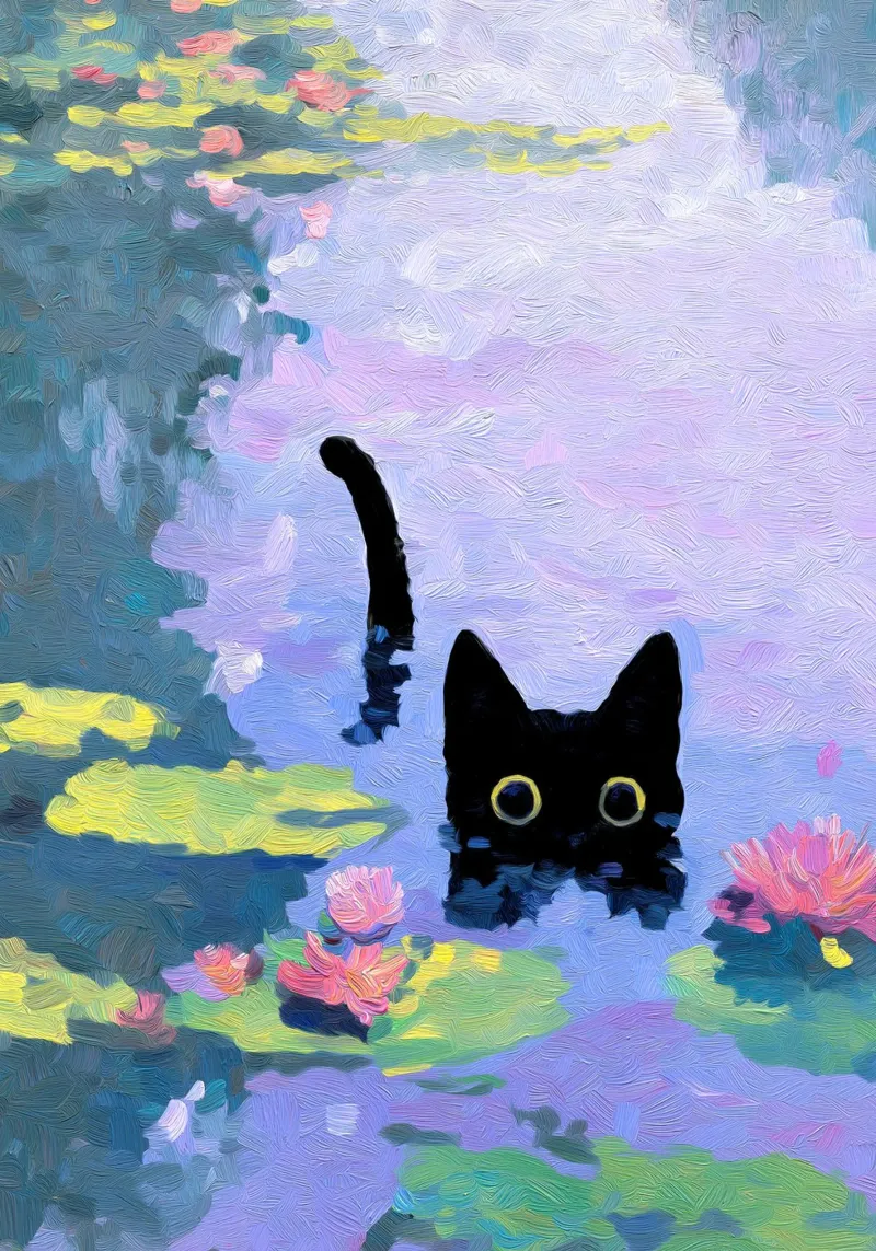 Gatto divertente che nuota poster con telaio in plastica da Fleur de Lys
