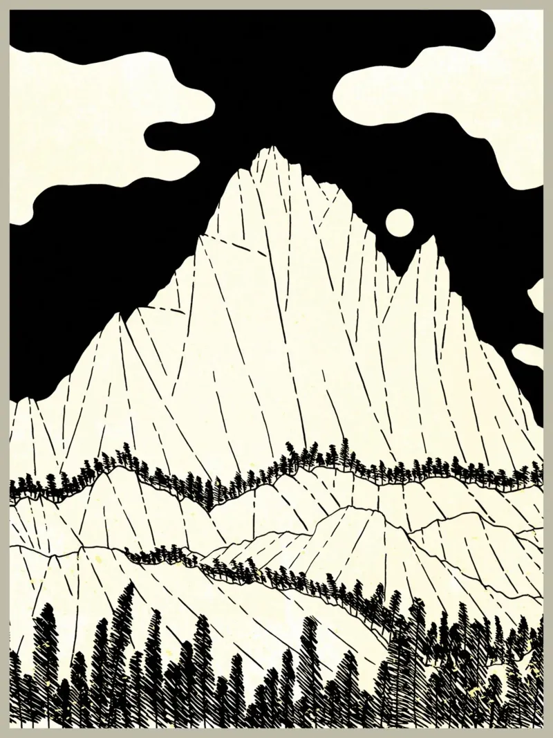 paesaggio montano alberi nuvole poster con telaio in plastica da Christine N Shay