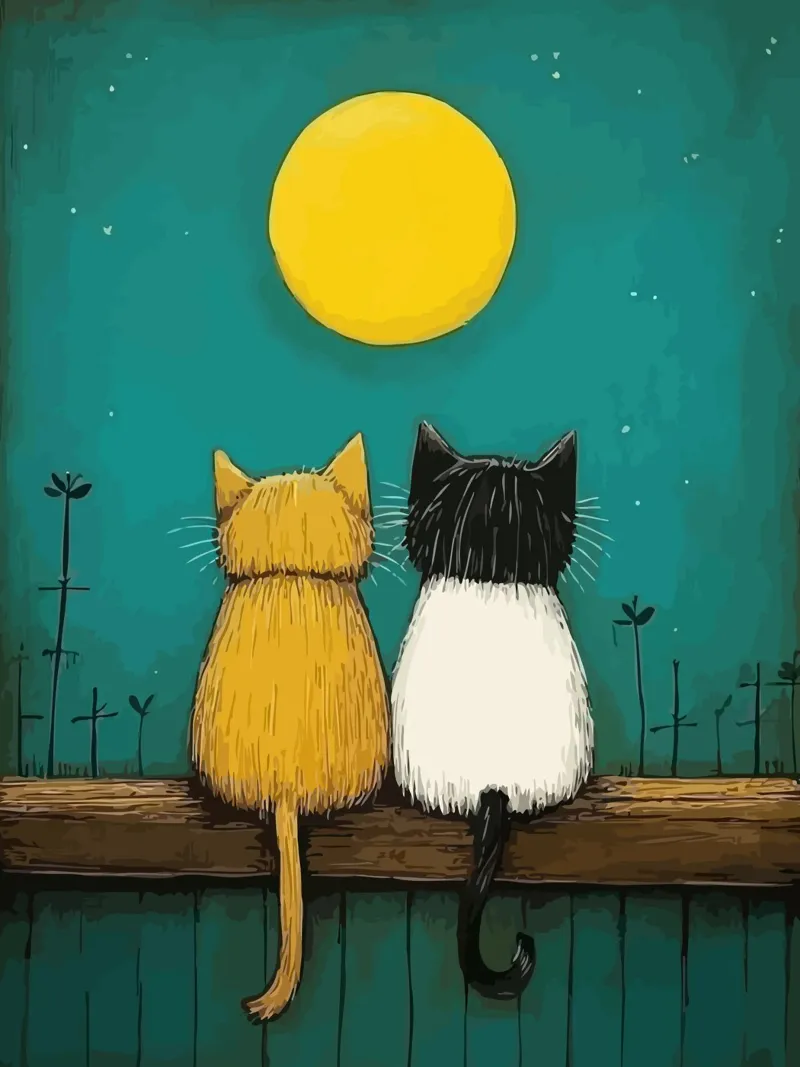 a pair of cats under the full moon poster con telaio in legno da Dumery Art