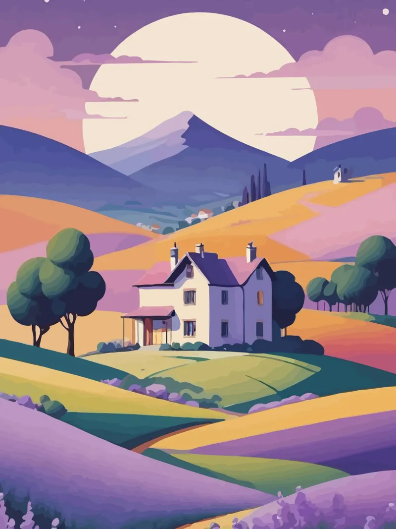 a beautiful house in a mountain valley poster con telaio in plastica da Dumery Art