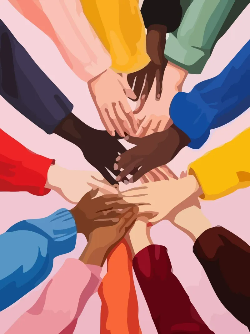 various colors of human hands in the world poster con telaio in plastica da Dumery Art