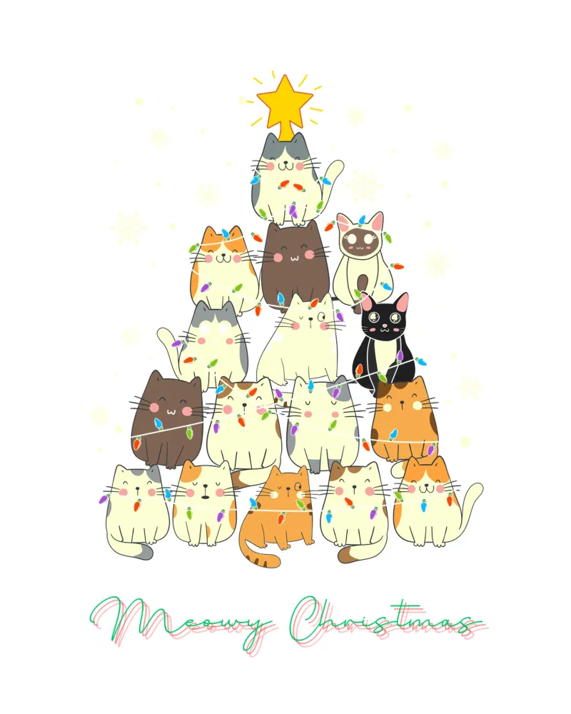 Gatto divertente di Natale Meowy poster con telaio in plastica da muhidines