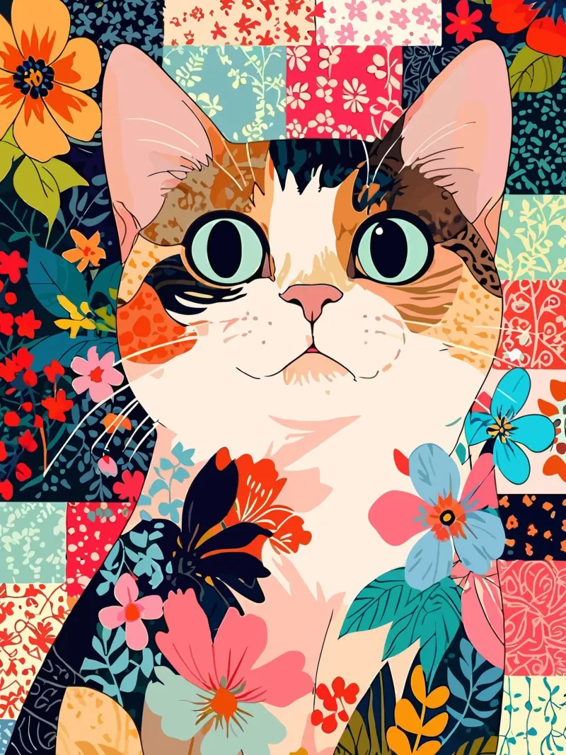 cats floral poster con telaio in legno da Dumery Art