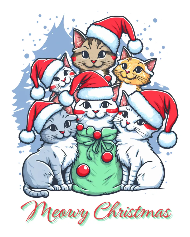 Meowy Gatto divertente di Natale poster con telaio in alluminio da muhidines