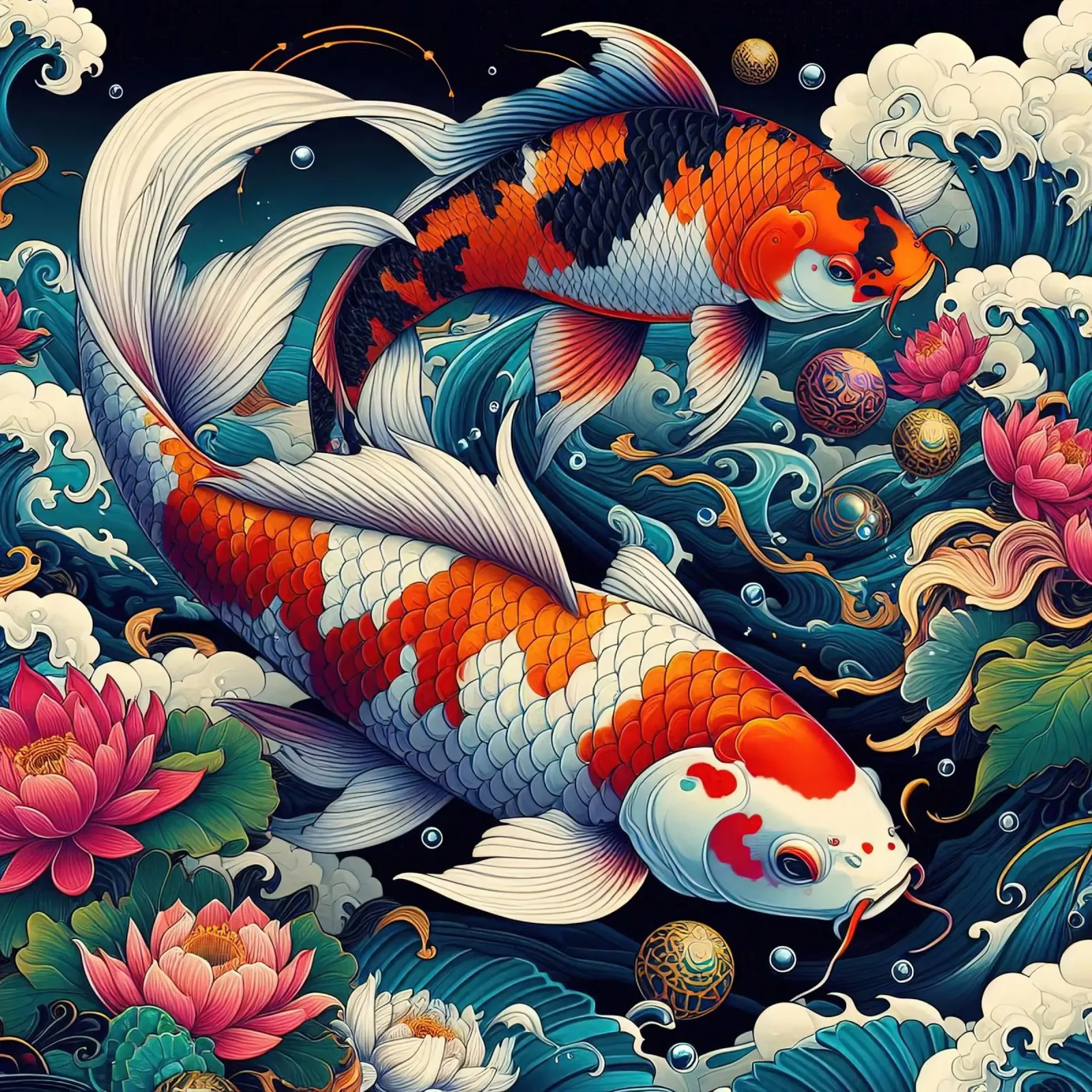 Bellissimo pesce giapponese poster con telaio in legno da Delaney Okuneva