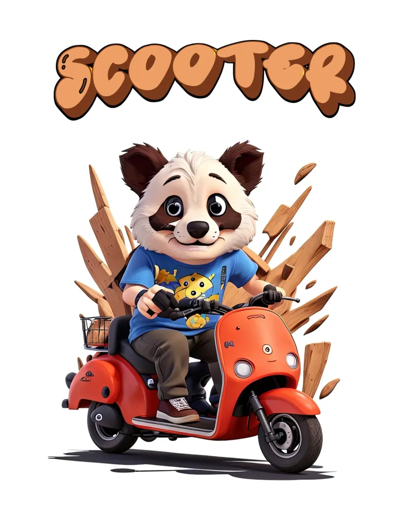 Panda Scooter poster con telaio in legno da Delaney Okuneva