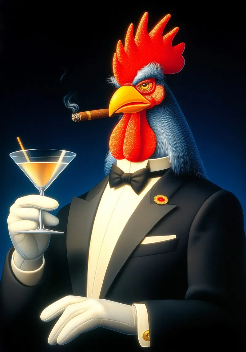 Fancy Tuxedo Rooster canvas by Fleur de Lys