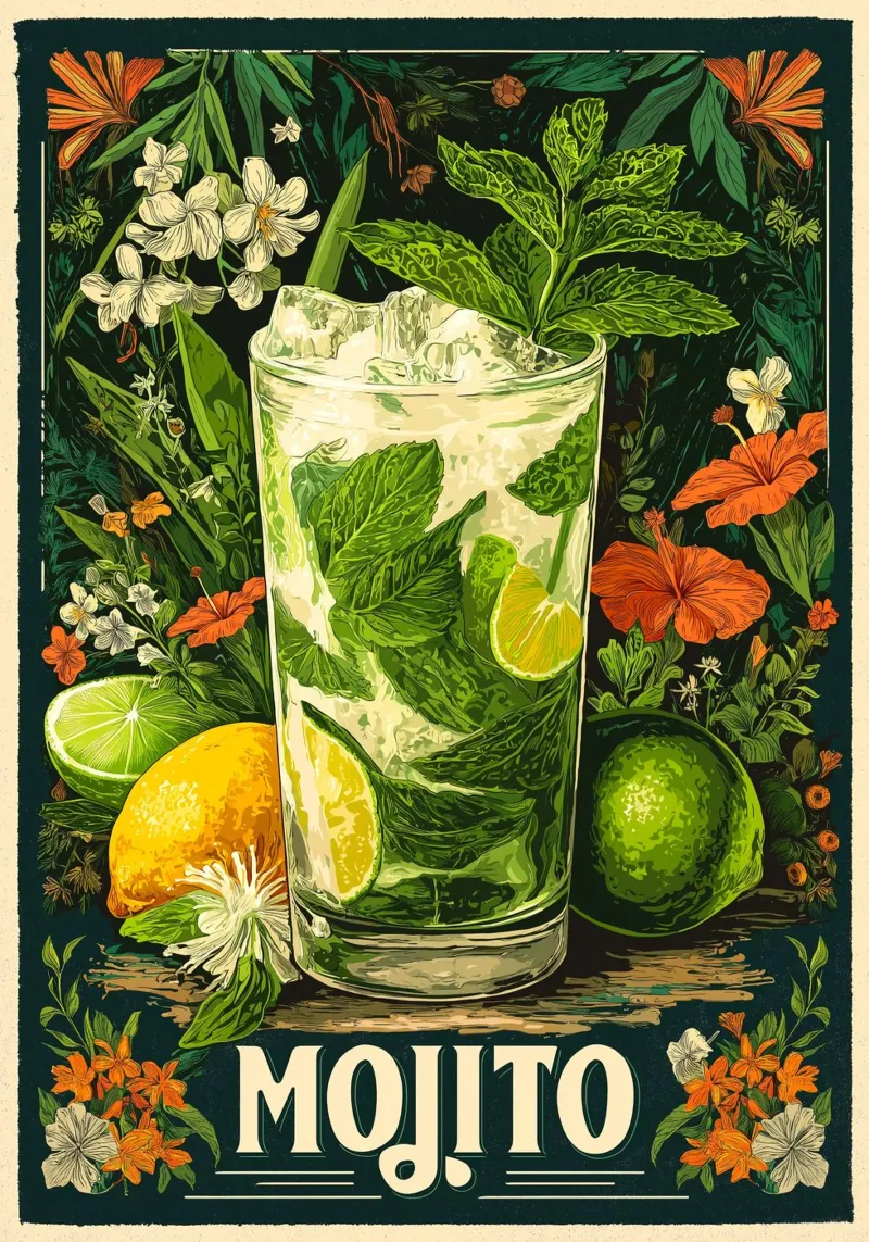 Cocktail Mojito poster con telaio in legno da Fleur de Lys