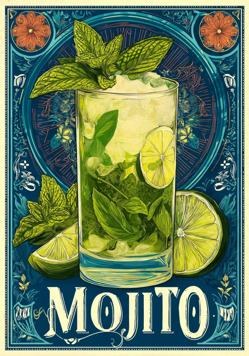 Cocktail Mojito Art poster con telaio in alluminio da Fleur de Lys