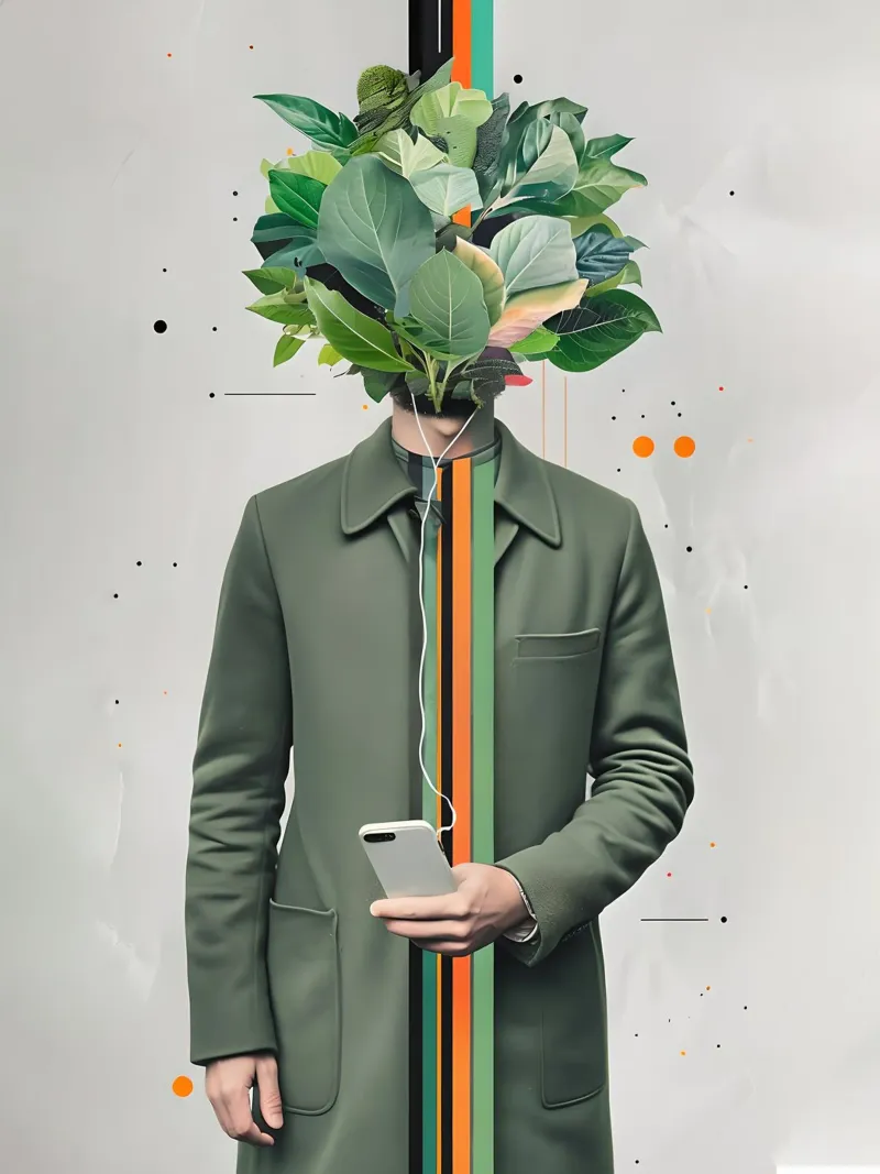Uomo surreale con testa di fogliame carta hahnemühle da 🥝 KIWI STORE