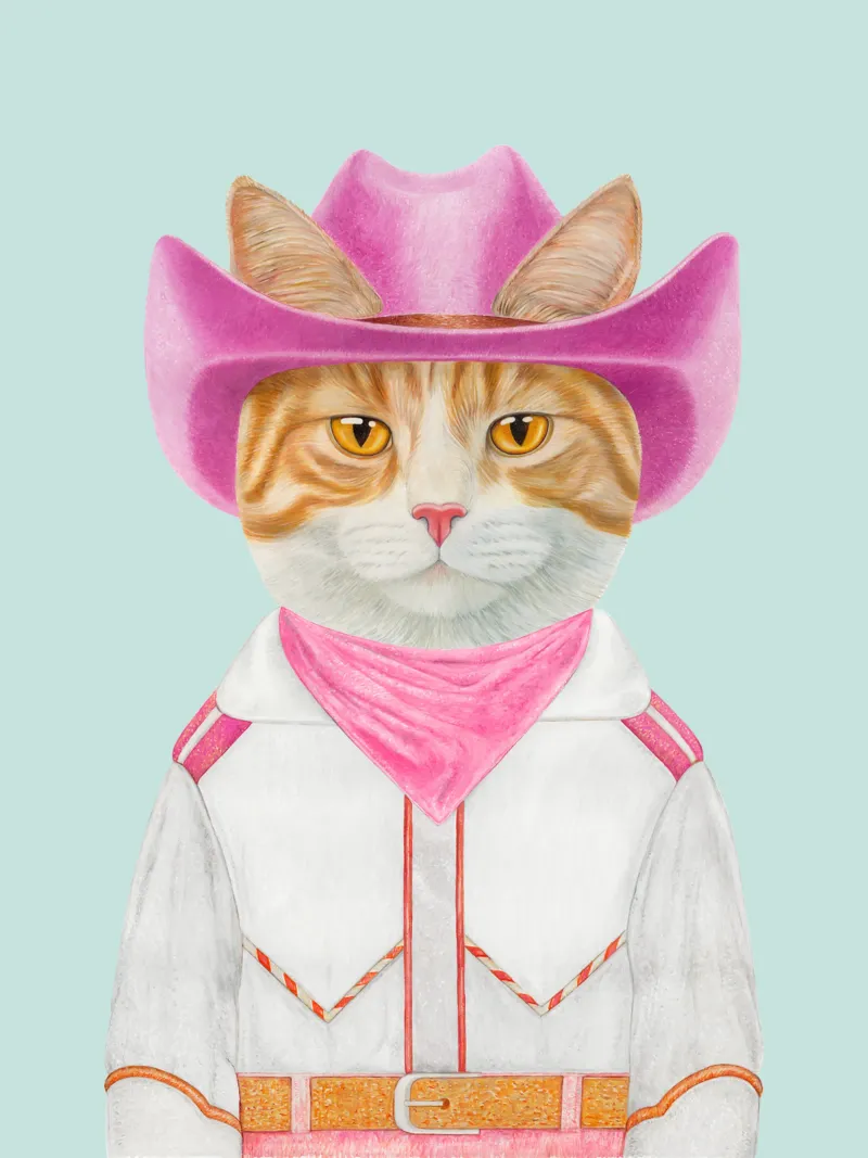 Gattino Cowboy allo zenzero poster con telaio in legno da Animal Crew
