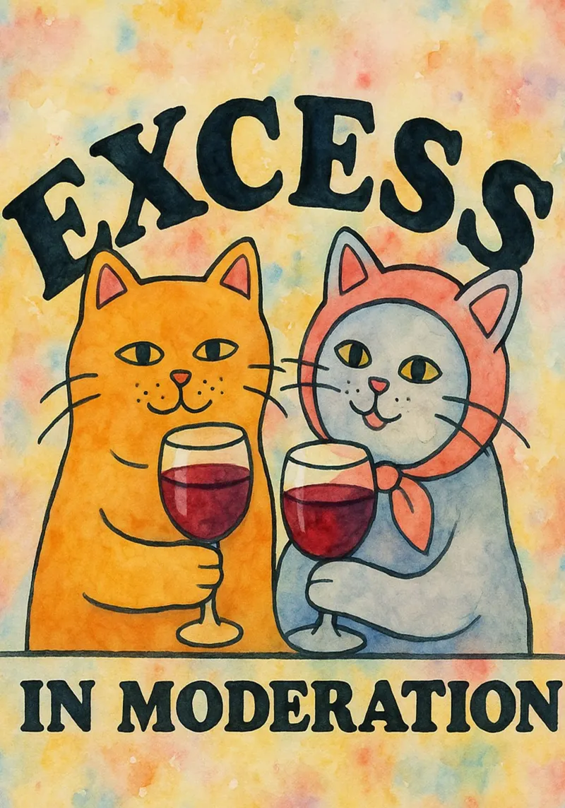 excees in moderation funny cat poster con marco de plástico de kadilans