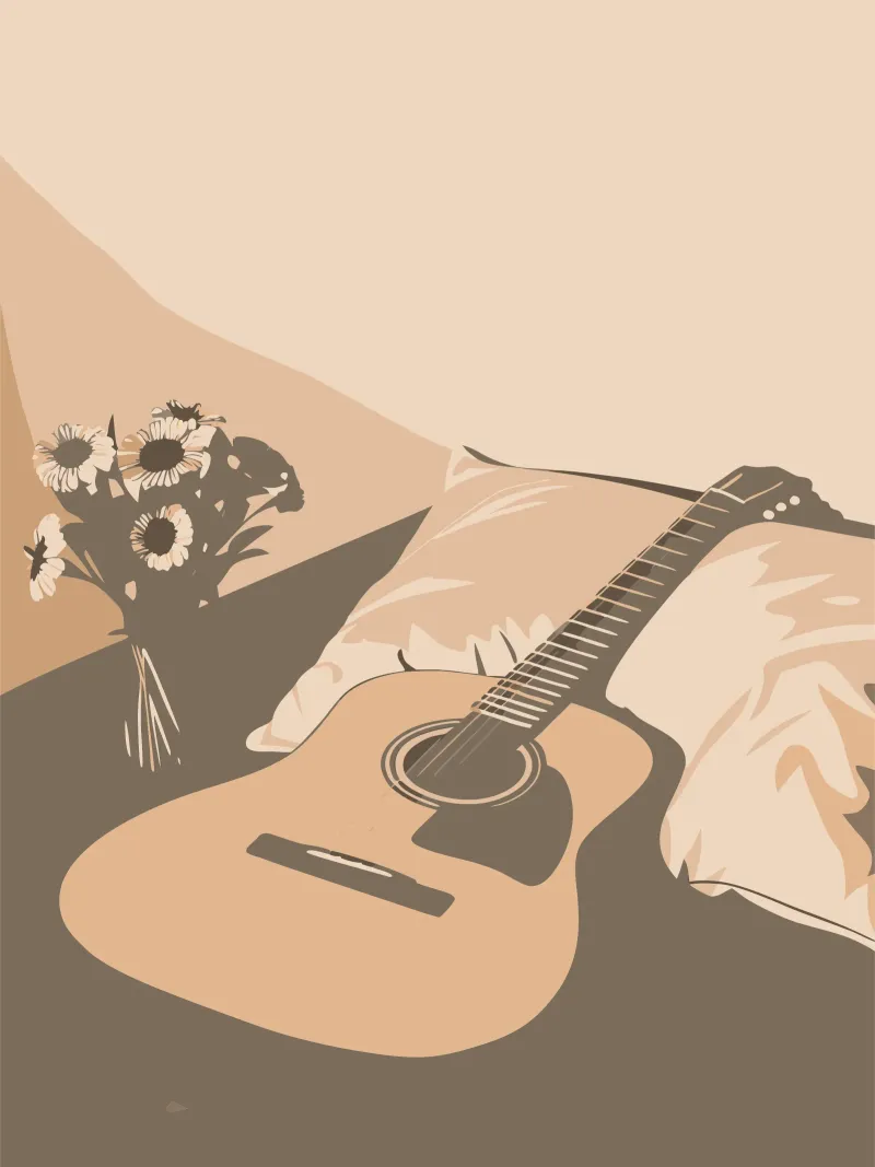 Chitarra sul letto poster con telaio in legno da MUSIC EDITION