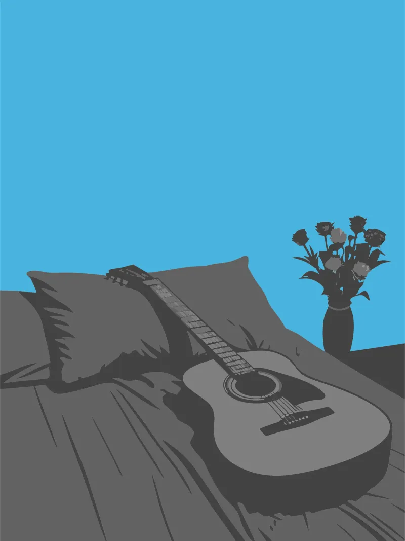 Chitarra sul letto poster con telaio in legno da MUSIC EDITION