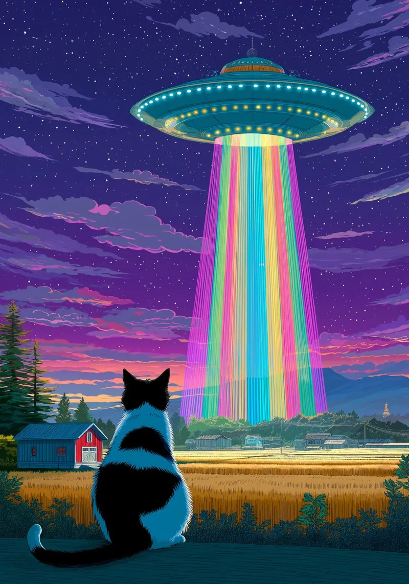 Gatto e raggio UFO poster da Stellar Creative