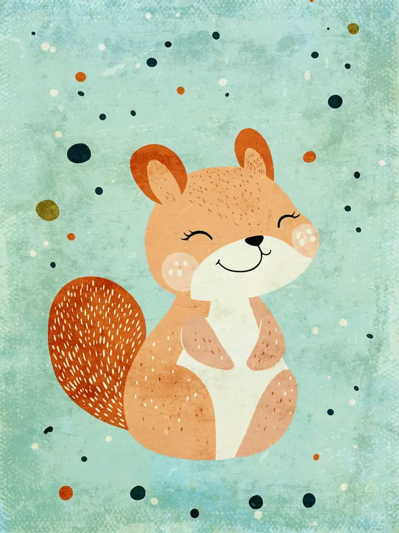 scoiattolo carino animale personaggio dei cartoni animati poster con telaio in plastica da Courtney Ohling