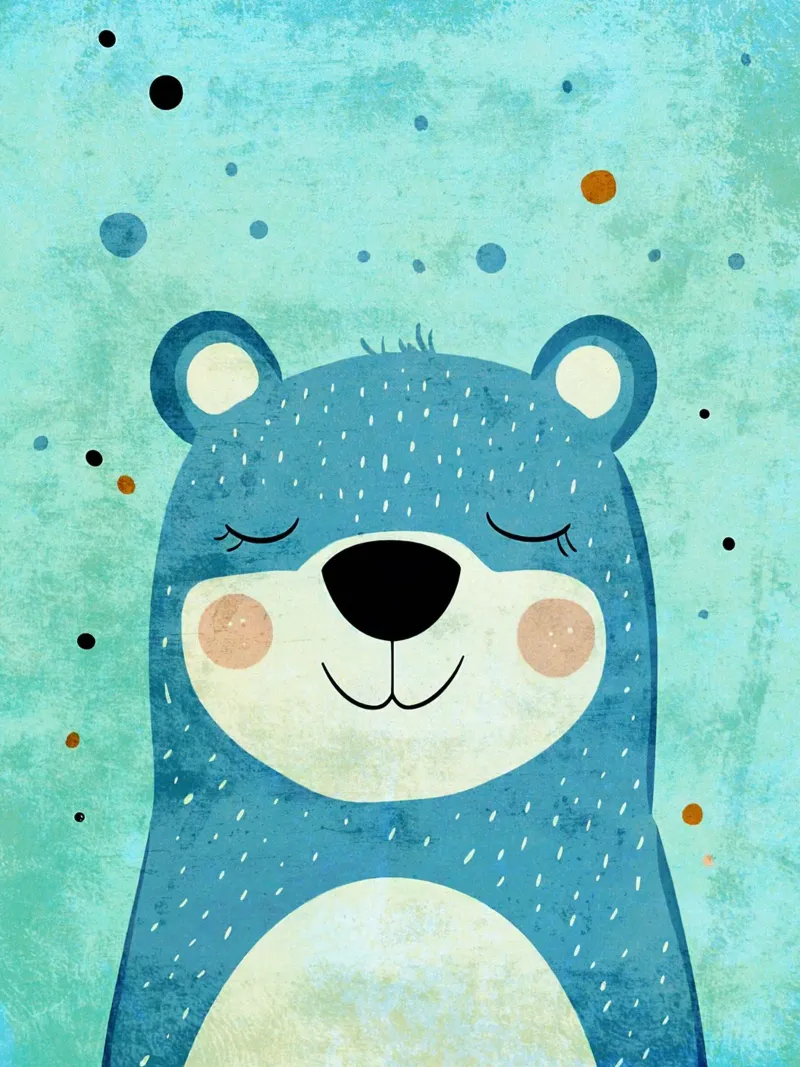 orso che sorride ad occhi chiusi cartone animato poster con telaio in legno da Courtney Ohling