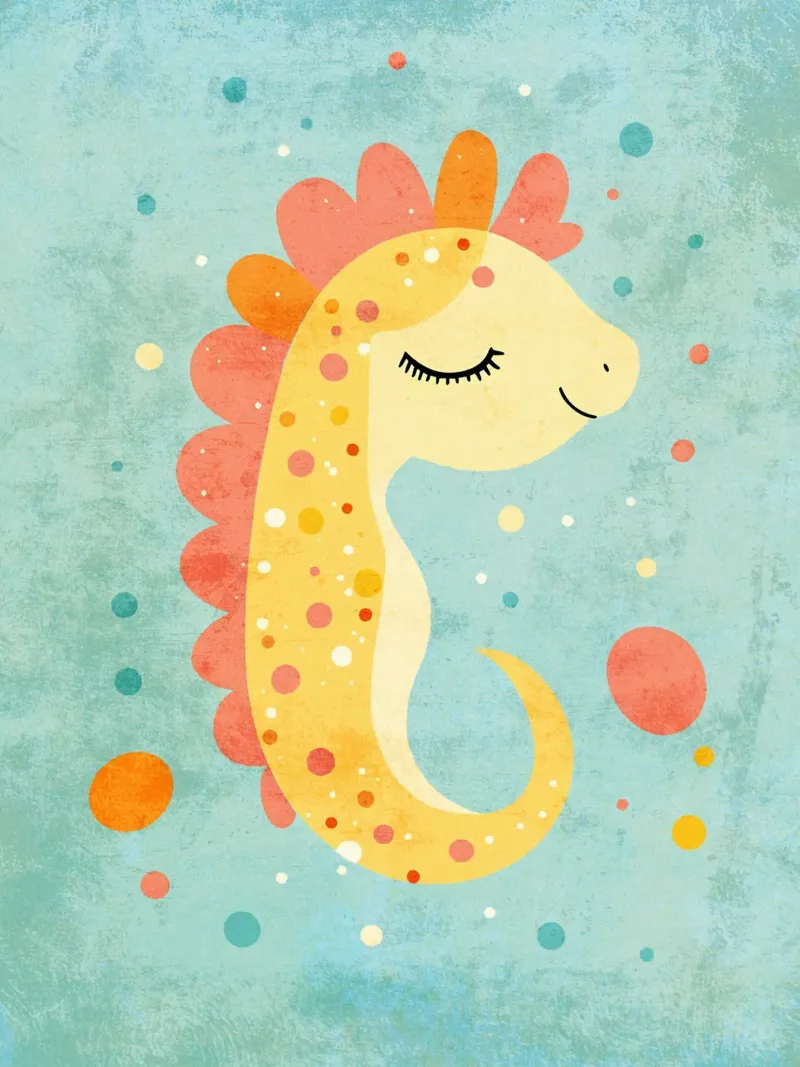 Simpática ilustración de un caballito de mar sobre fondo azul poster con marco de plástico de Courtney Ohling