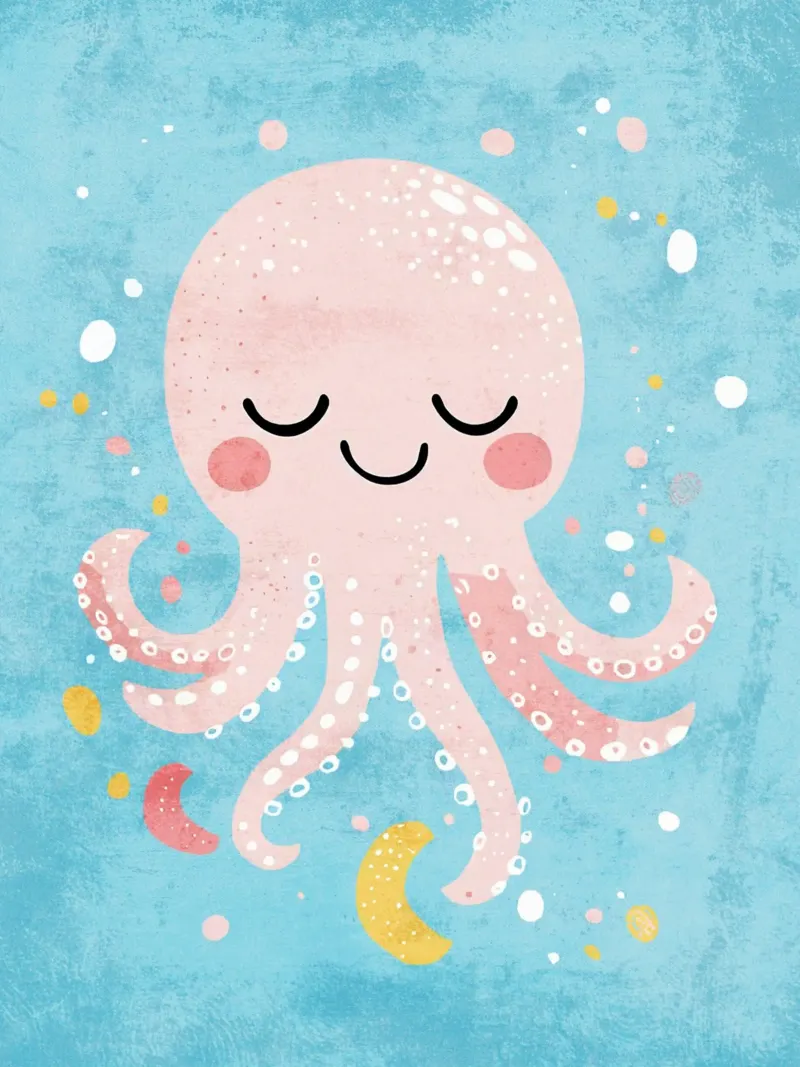 polpo carino sott'acqua poster con telaio in plastica da Courtney Ohling